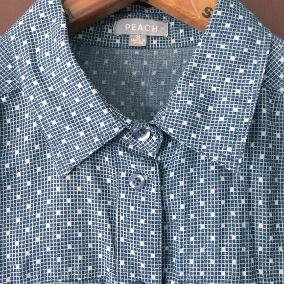 Peach Tops - Peach boutique blue grid military shirt S